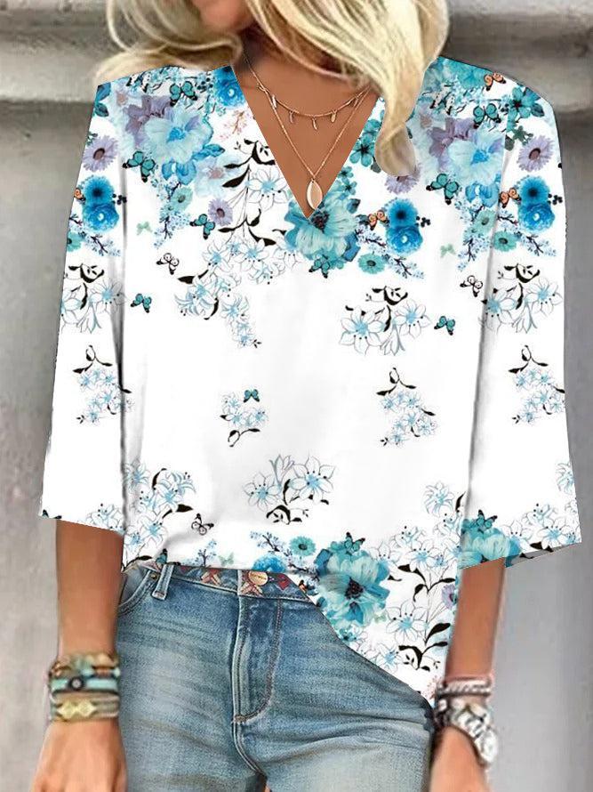 Breezy Floral Print 3/4 Sleeve Top