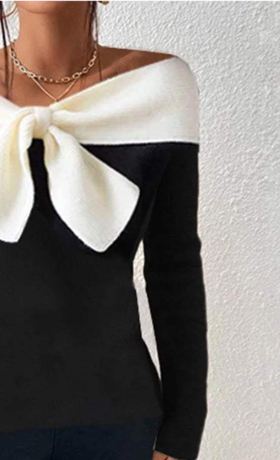 Popular Color Block Off the Shoulder Sweater