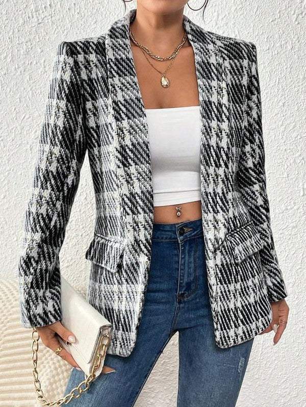 Classy Plaid Long Sleeve Outerwear