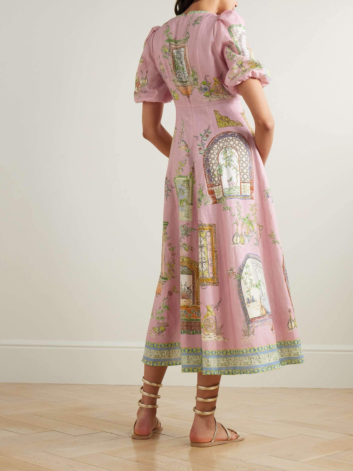 Elegant Printed Linen Midi Dress