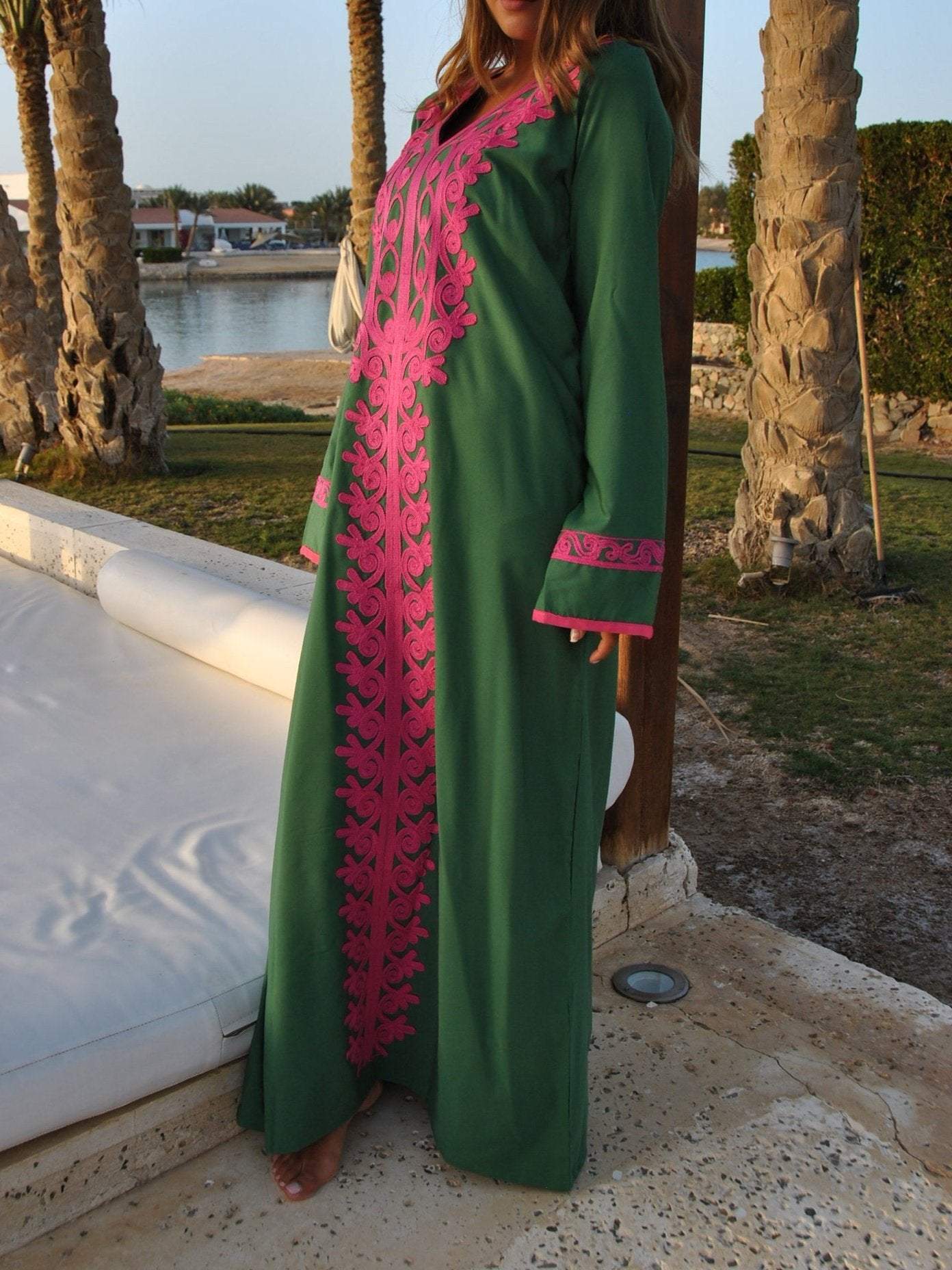 Green Bohemian Maxi Kaftan Dress