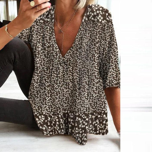 Coffee Short Sleeve V-Neck Top