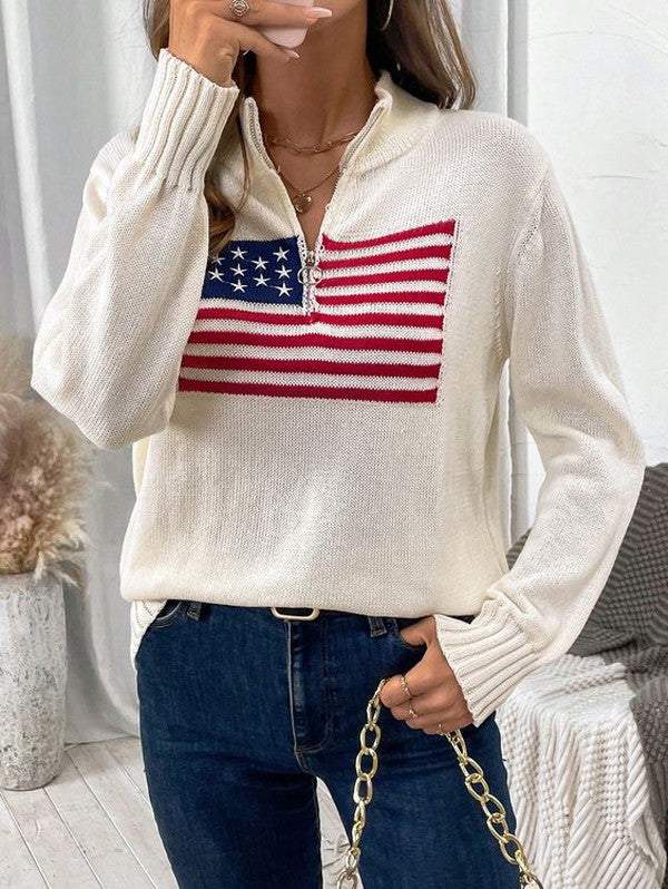 Trendy Zip V-Neck Long Sleeve Sweater