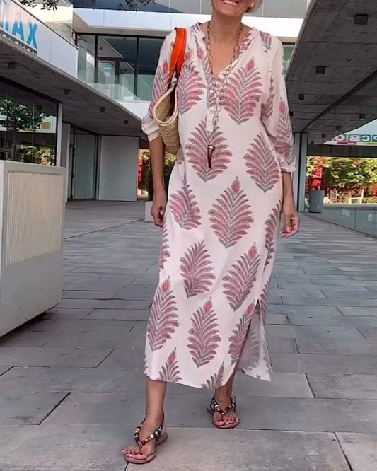 Trendy V-Neck Long Sleeve Maxi Dress