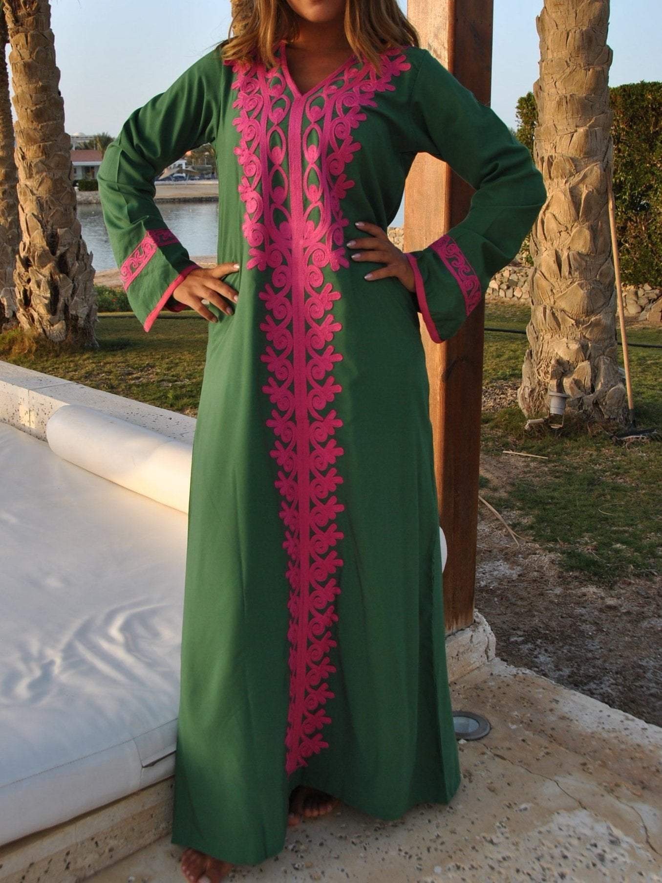 Green Bohemian Maxi Kaftan Dress