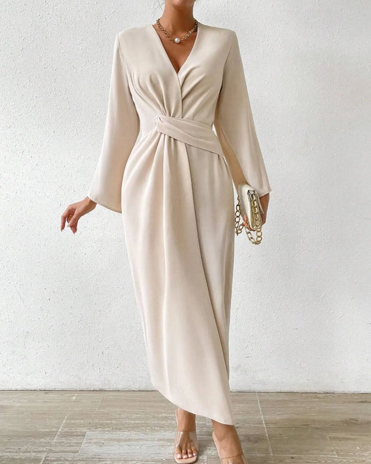 Elegant Long Sleeve Plain Maxi Dress