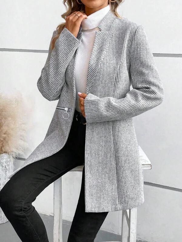 Grey Plain Pocket Long Sleeve Outerwear