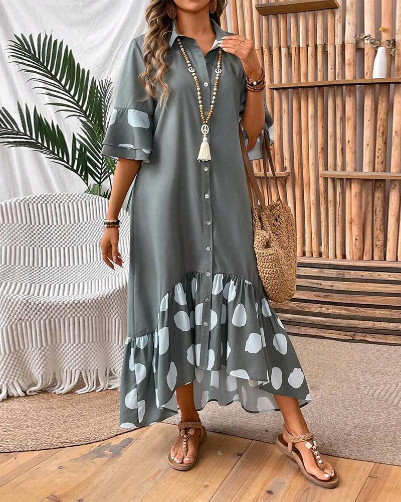 Trendy V-Neck 3/4 Sleeve Maxi Dress