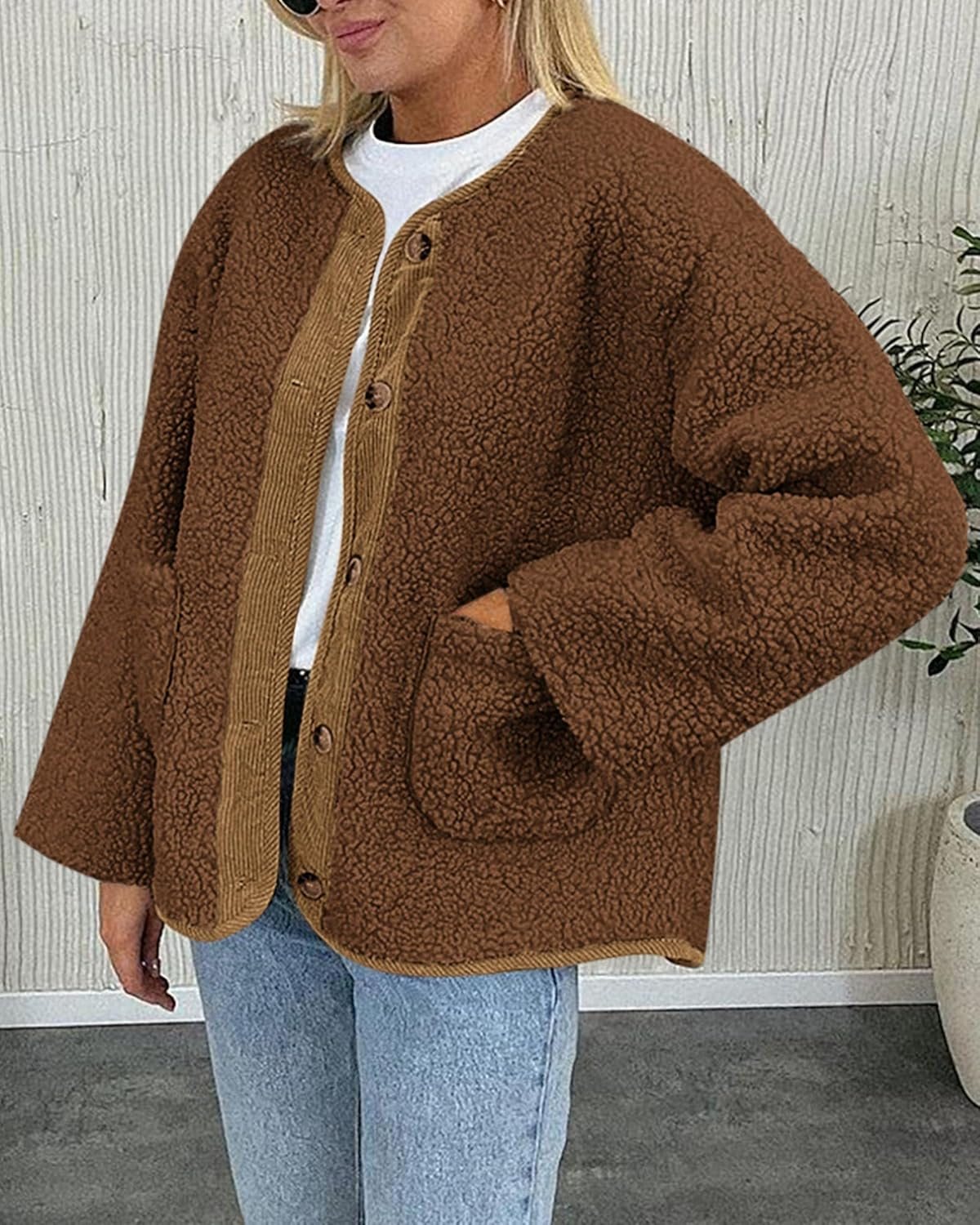 Casual Fuzzy Fleece Long Sleeve Button Jacket