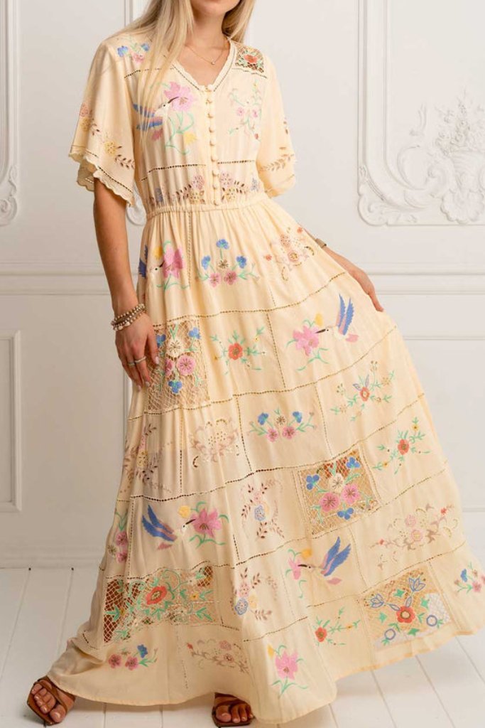 Hummingbird Patchwork Maxi Dress