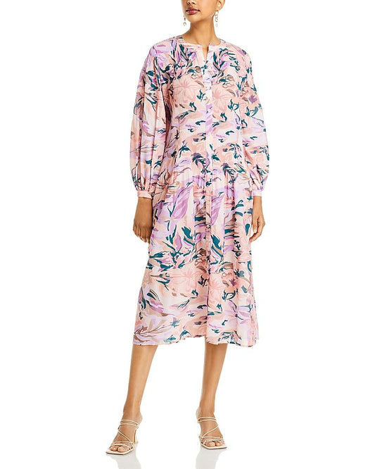 Floral Drop Waist Balloon Sleeve Midi Dress