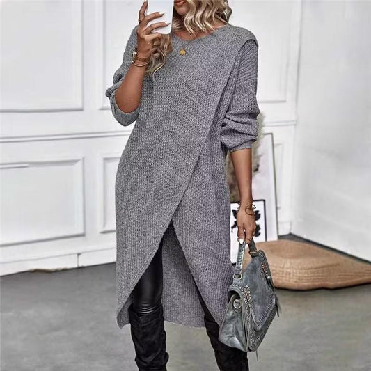 Grey Plain Round Neck Sweater