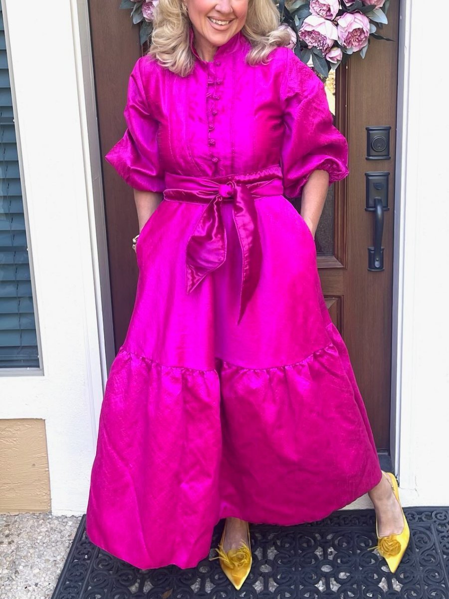 Hot Pink Raw Silk Maxi Dress