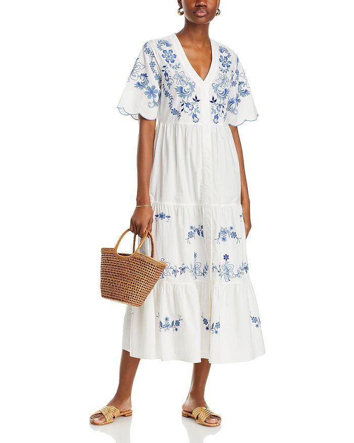 V-neck Blue Printed Stylish Maxi Dress