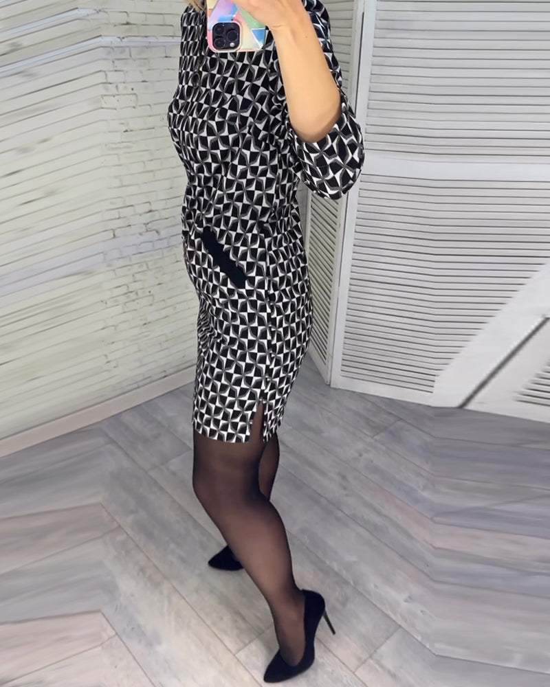 Diamond Print Long Sleeves Dress