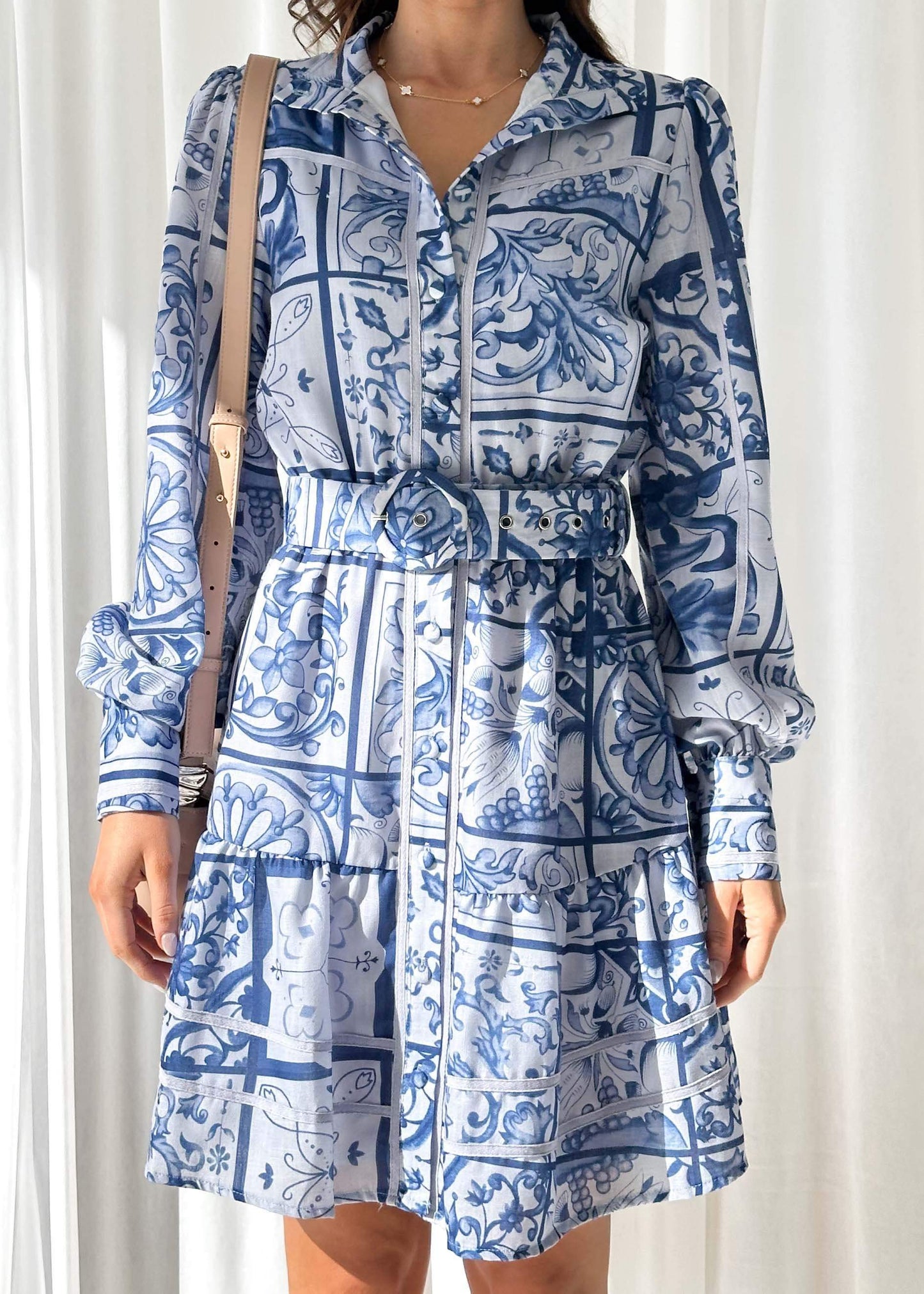 Chic Printed Button-Down Long Sleeve Mini Dress