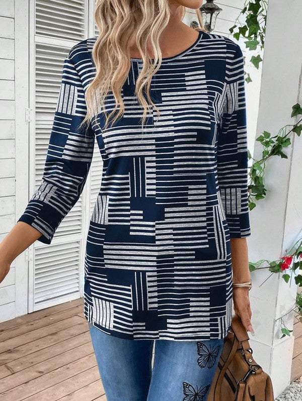 Stylish Round Neck 3/4 Sleeve Top