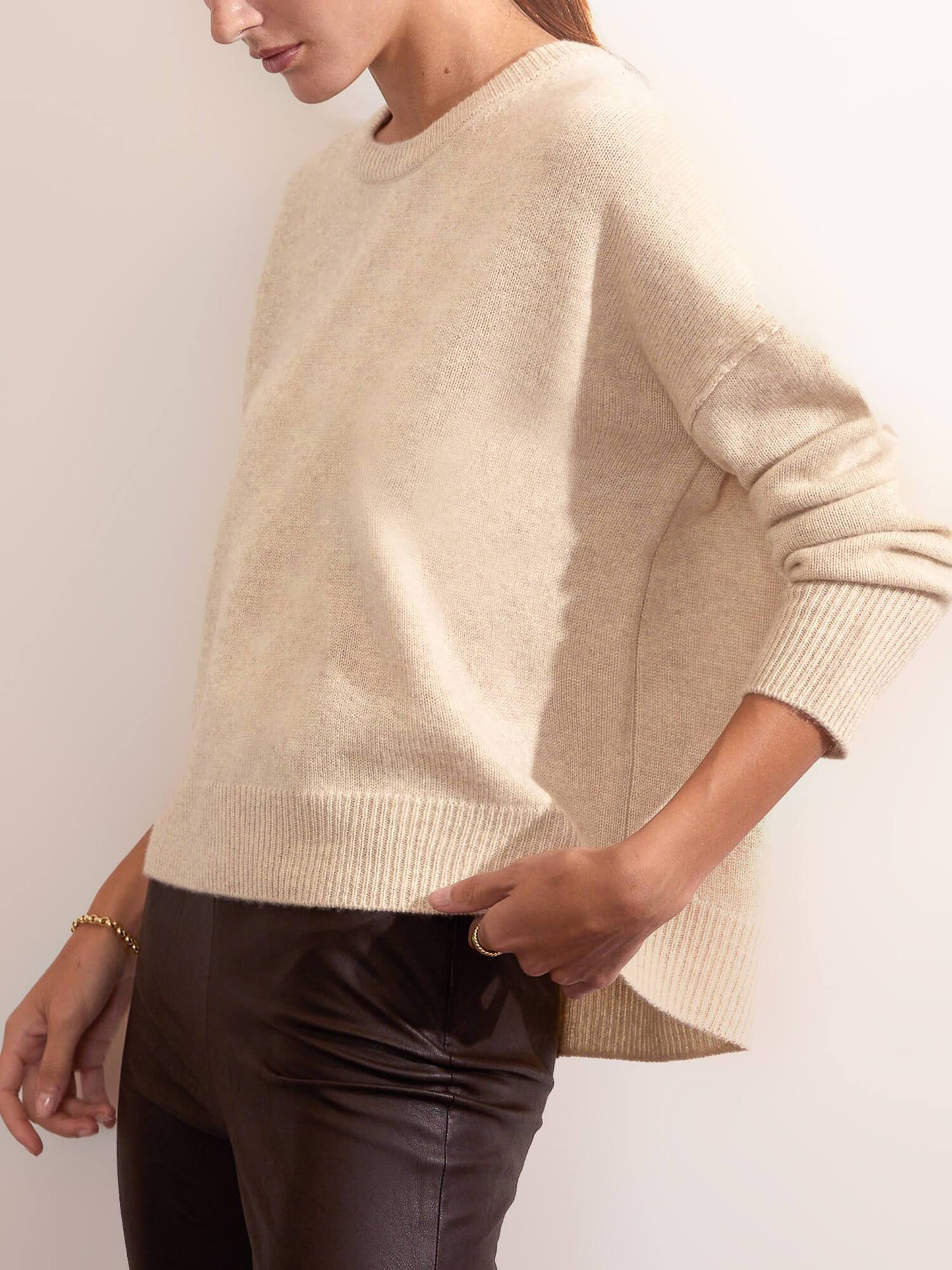 Apricot Long Sleeve Plain Sweater