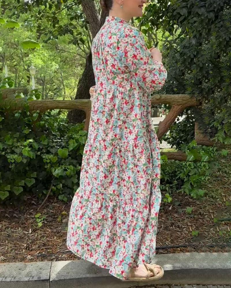 Unique V-Neck Floral Print Maxi Dress