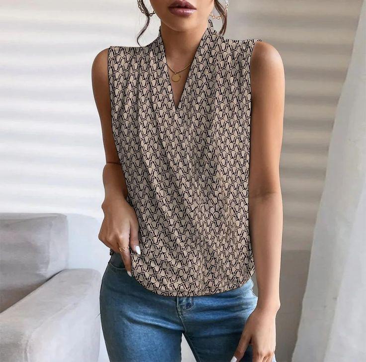 Khaki V-Neck Sleeveless Top