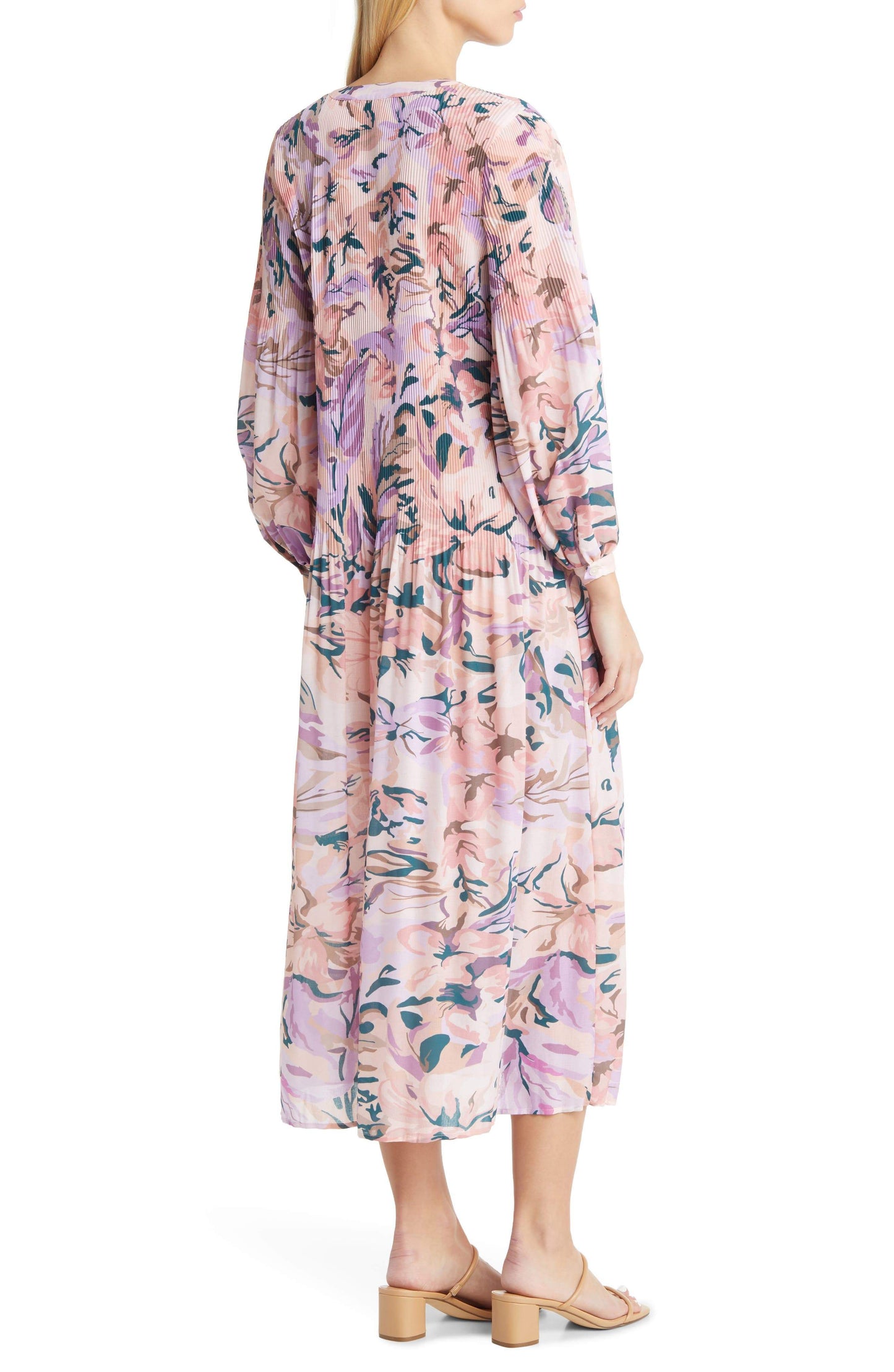 Floral Drop Waist Balloon Sleeve Midi Dress