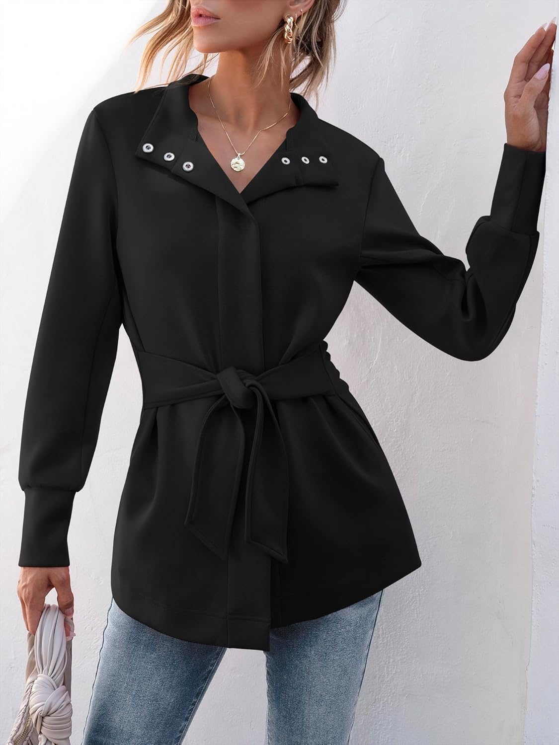 Trendy Button Up Belted Long Sleeve Coat