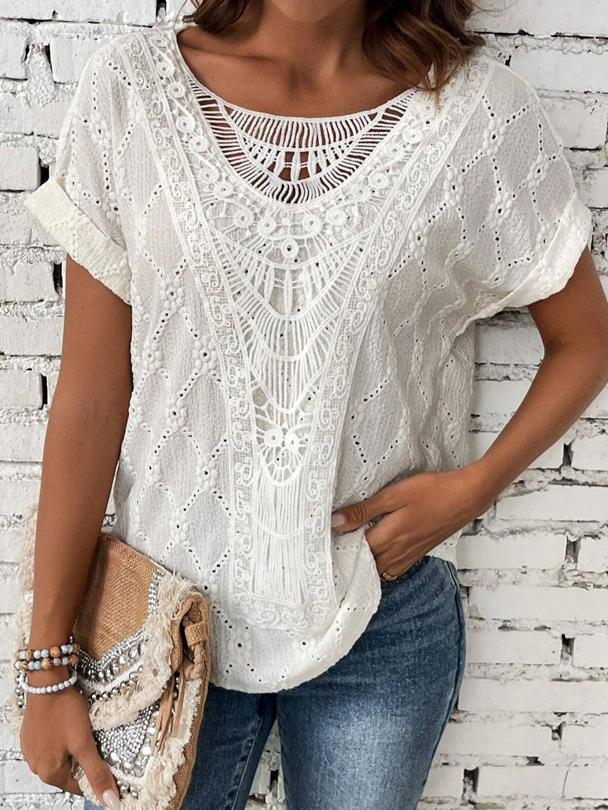 Comfy White Plain Short Sleeve Top