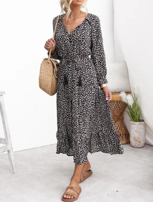 Chic V-Neck Long Sleeve Maxi Dress