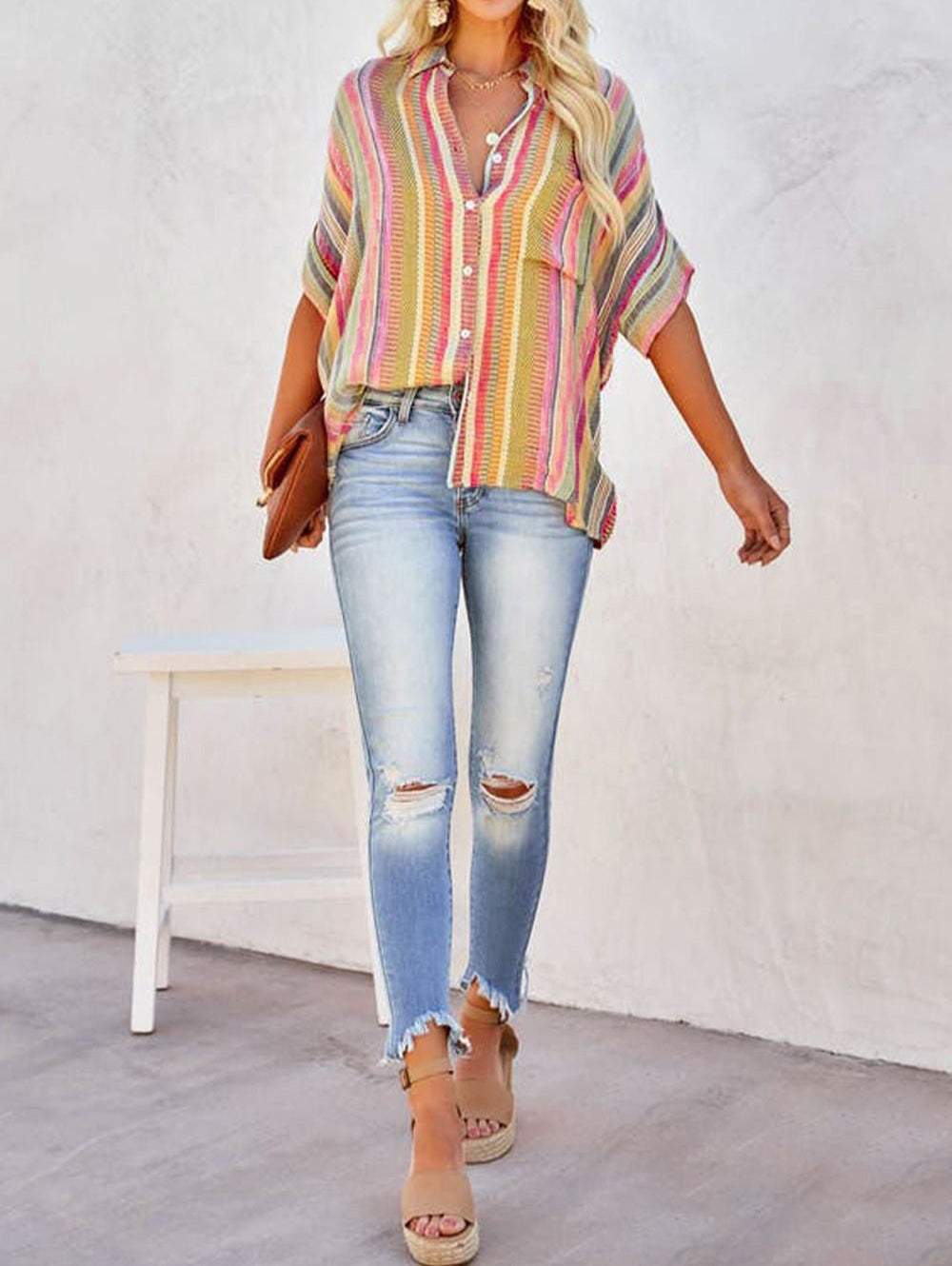 Comfy Striped Print Collared Shirt