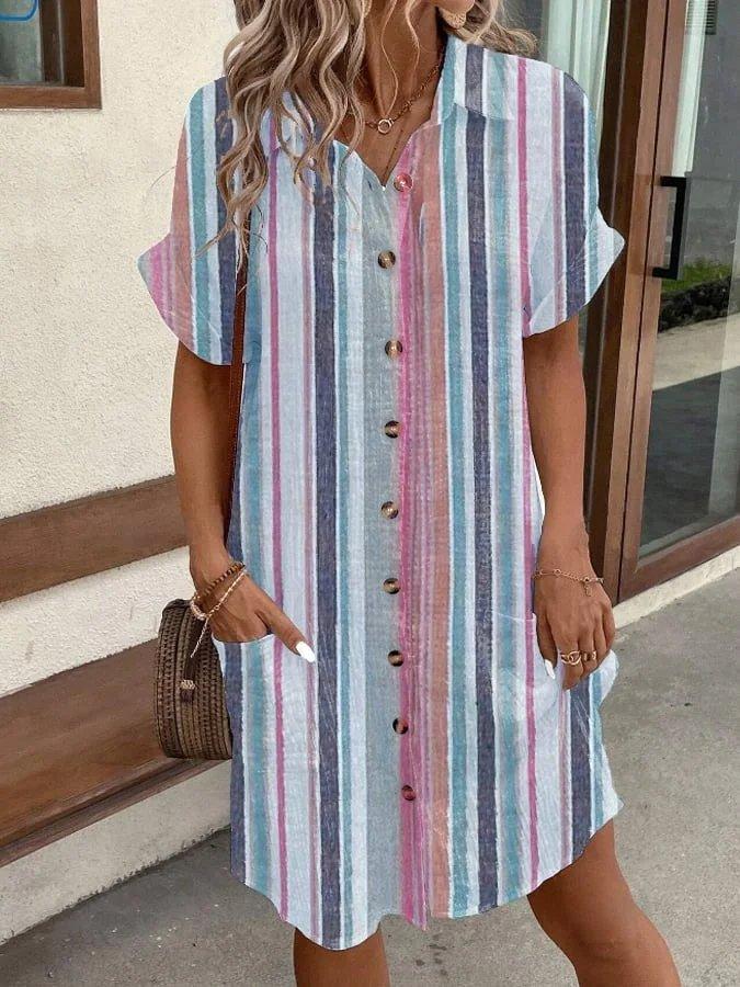 Modern Striped Short Sleeve Mini Dress