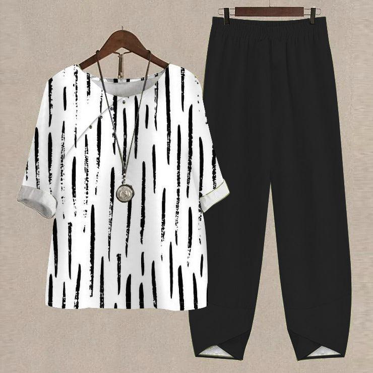 Black and White Hand Drawn Grunge Print Two Piece Set