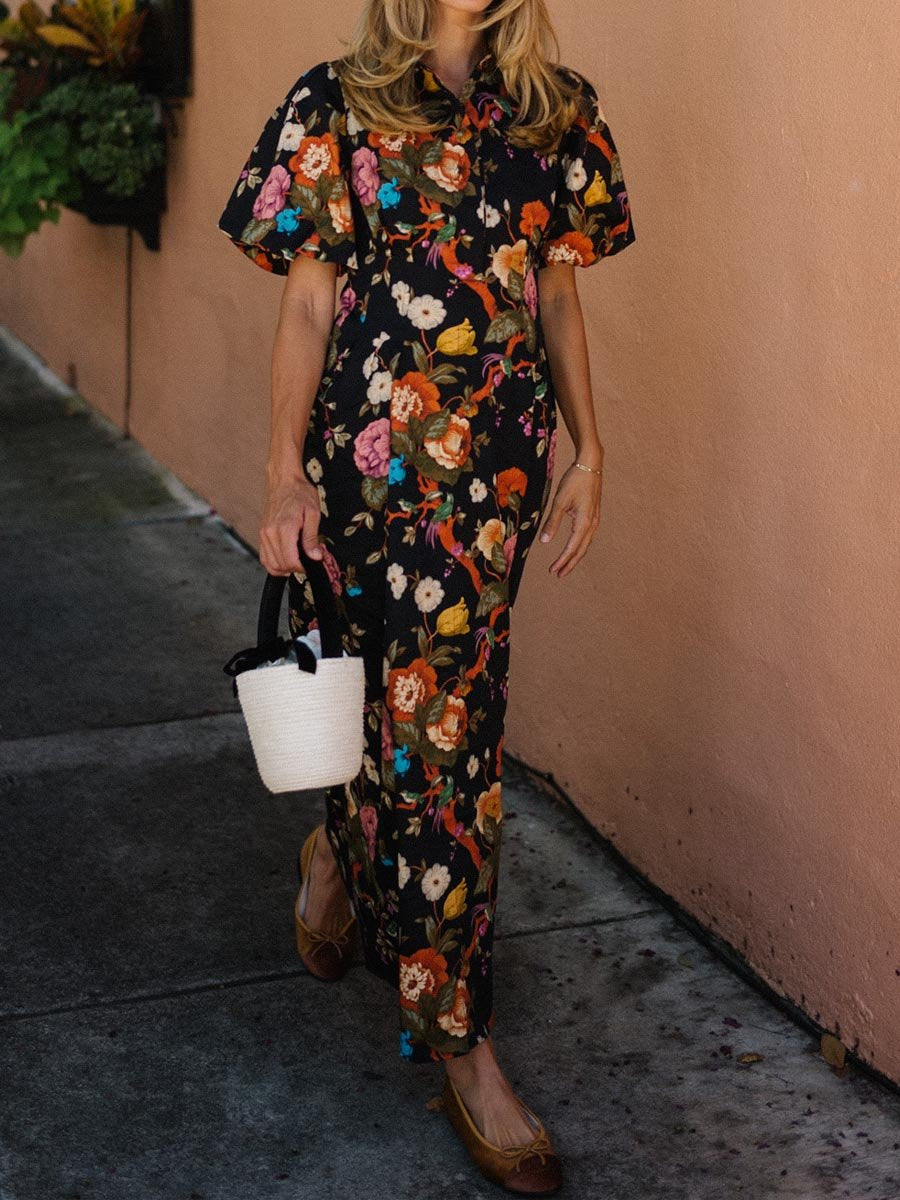 Floral Print Puff Sleeve Maxi Shirtdress (Buy 2 Free Shipping✔️)