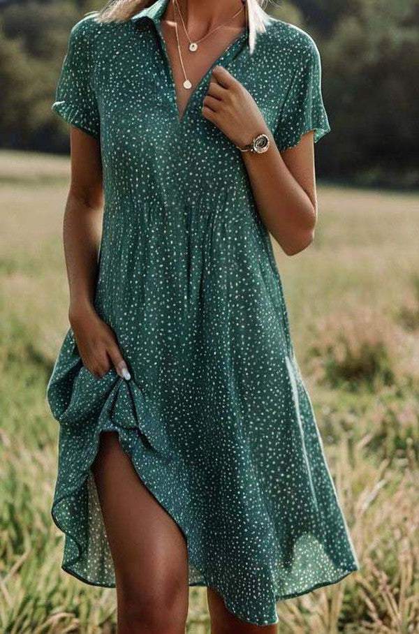 Chic Green Short Sleeve Midi Dress