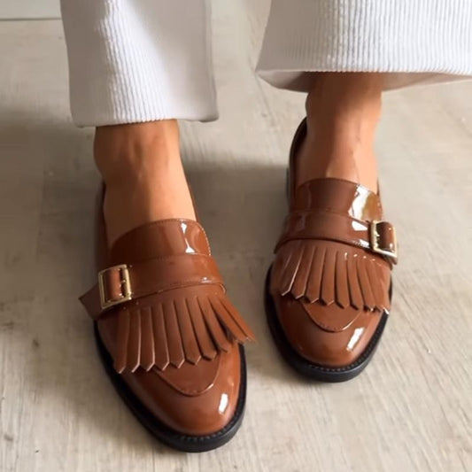 Fringed Flat Leather Slip-on Shoes