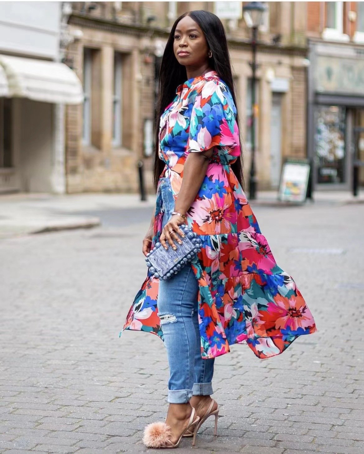 Large Floral Button Through Tiered Dress