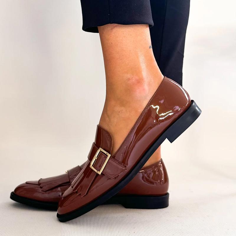 Fringed Flat Leather Slip-on Shoes