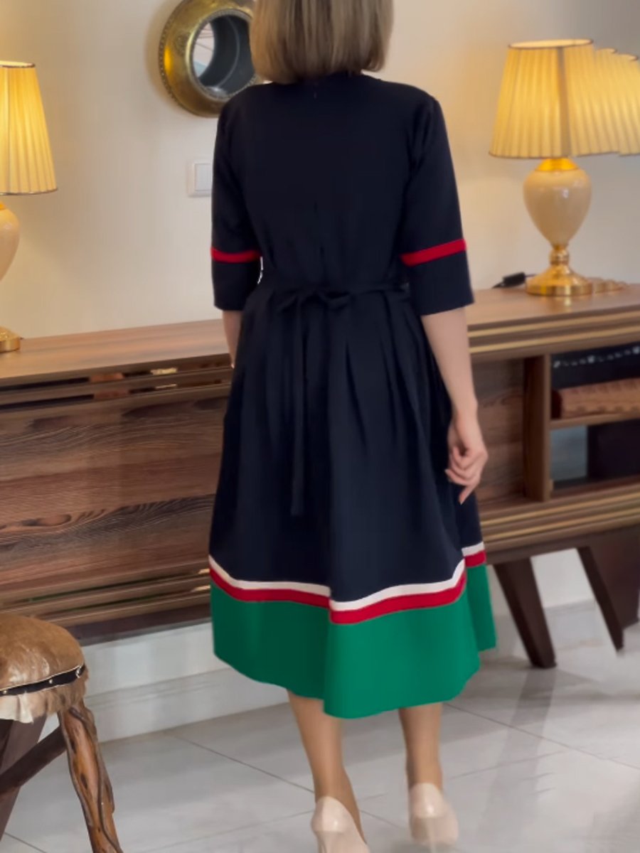 Color Block Lacxe Up Midi Dress