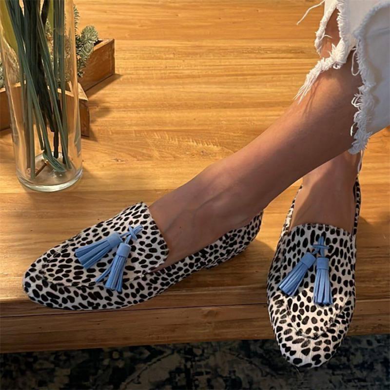 Tassel Shallow Leopard Print Casual Loafers