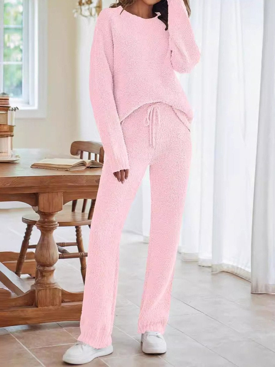 Solid Women's Round Neck Long Sleeve Warm Suit