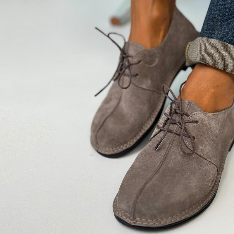 Vintage-Schnürschuhe aus mattiertem Leder mit Bonken-Muster für Damen, bequeme Freizeitschuhe 