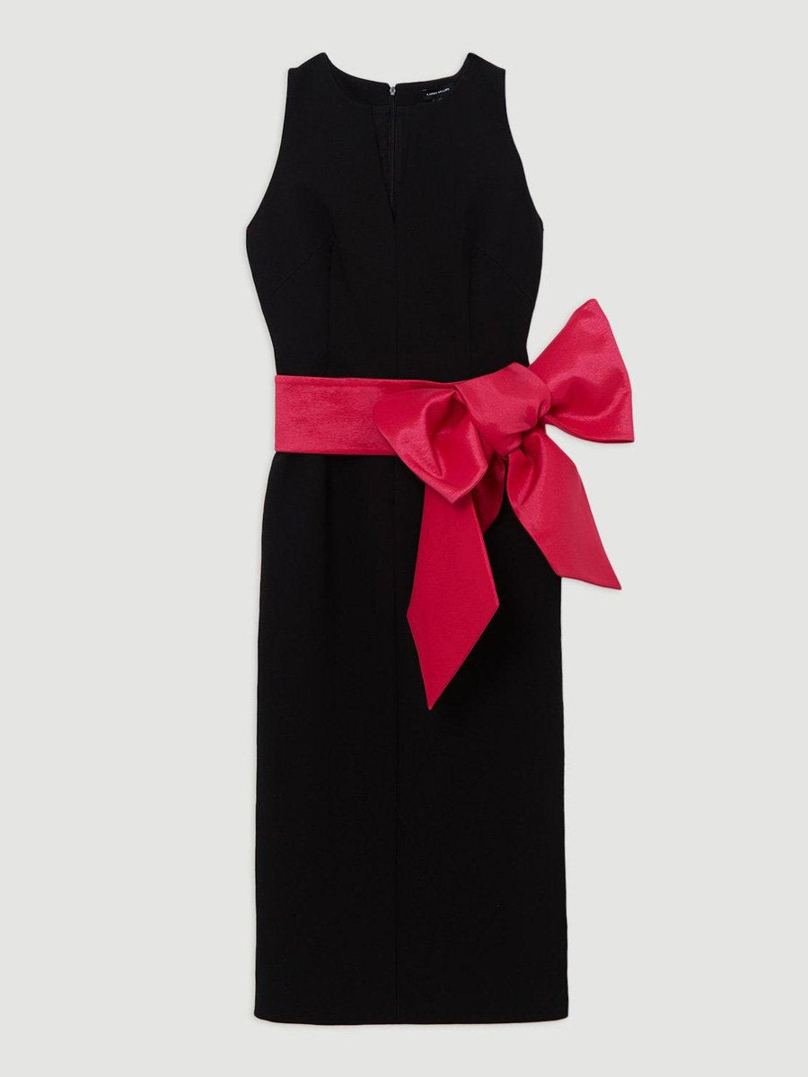 Elegant V-Neck Bow Tie Waist Midi Dress