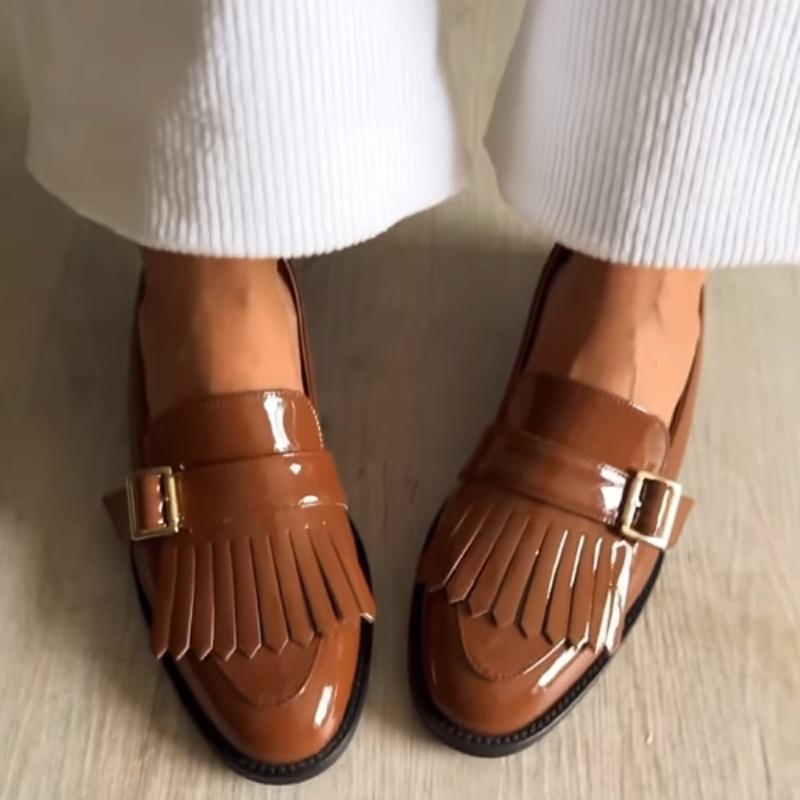 Fringed Flat Leather Slip-on Shoes