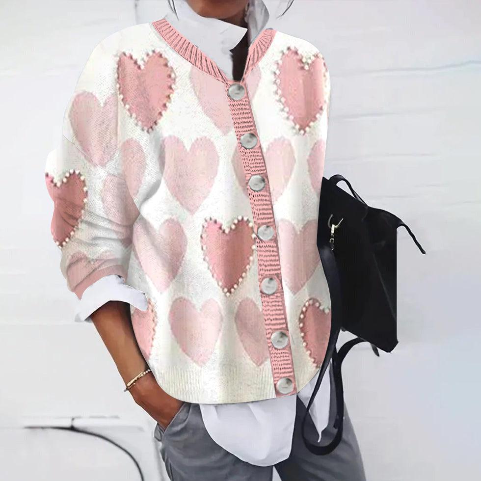 Pink Print Long Sleeve Sweater