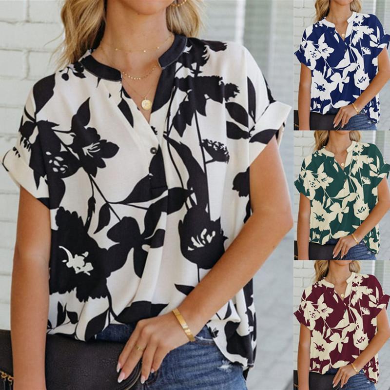 Loose Print V-neck Chiffon Shirt