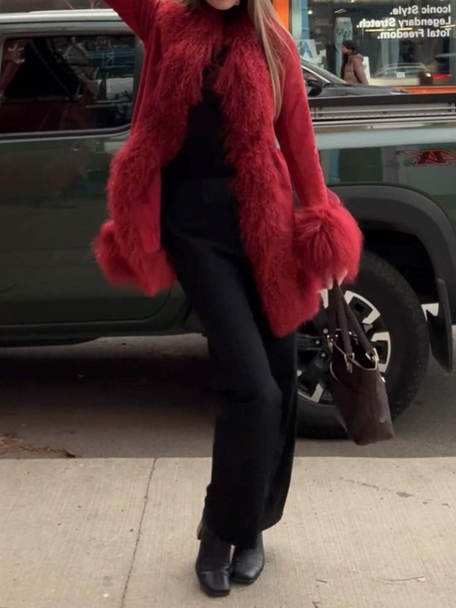 Long Sleeve Warm Fur Collar Coat