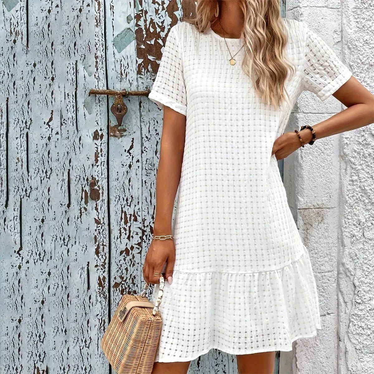 Classy Plain Short Sleeve Mini Dress