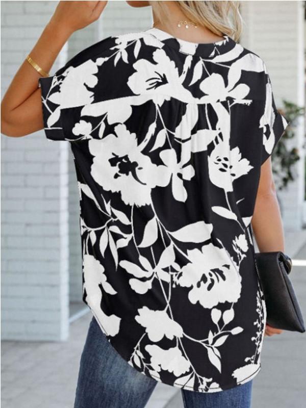 Loose Print V-neck Chiffon Shirt