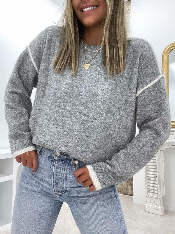 Grey Long Sleeve Round Neck Sweater