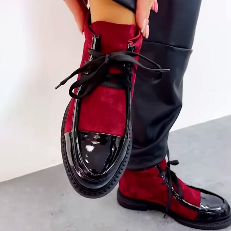 Modische flache Stiefel mit dicken Absätzen und Riemen für Damen 