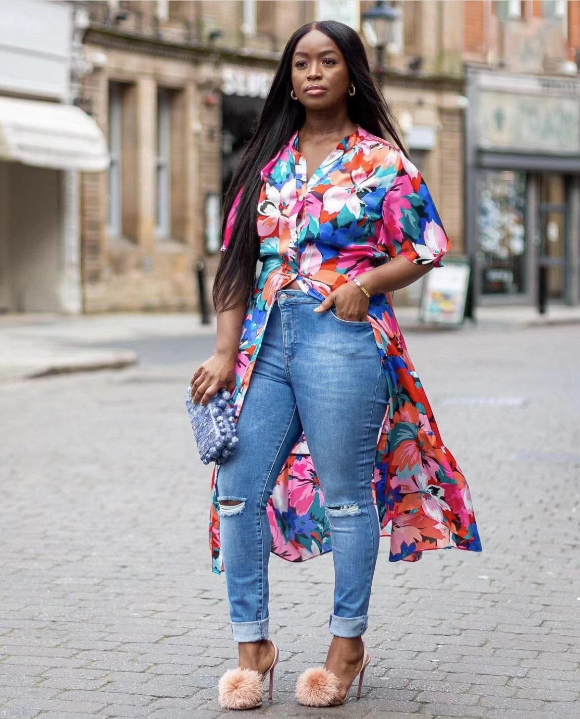 Large Floral Button Through Tiered Dress